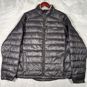 LL Bean Jacket Mens M Black 850 Down Puffer Full Zip Lightweight*